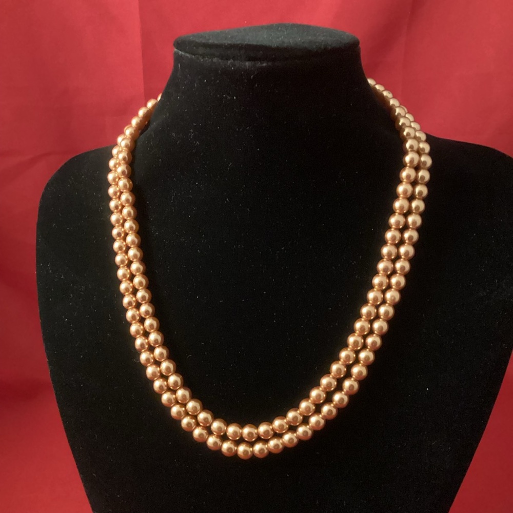 Orange tone faux glass pearls double strands necklace